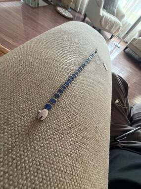 Vintage Chile 925 Sterling Silver Lapis Lazuli Oval Link Tennis Bracelet